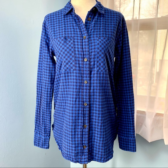 J. Crew Blue Flannel Mini Buffalo Check Button Down - Picture 2 of 8